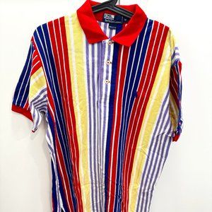 Vintage Polo Ralph Lauren Mens Shirt Medium Rainbow Vertical Stripe EUC